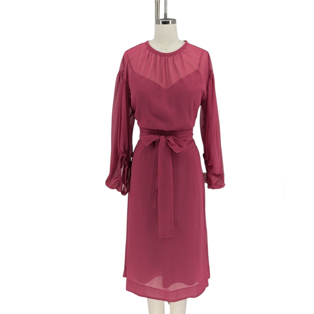 01514 Club Monaco Chiffon Dress Pink Size 6 Balloon Sleeves Business Casual